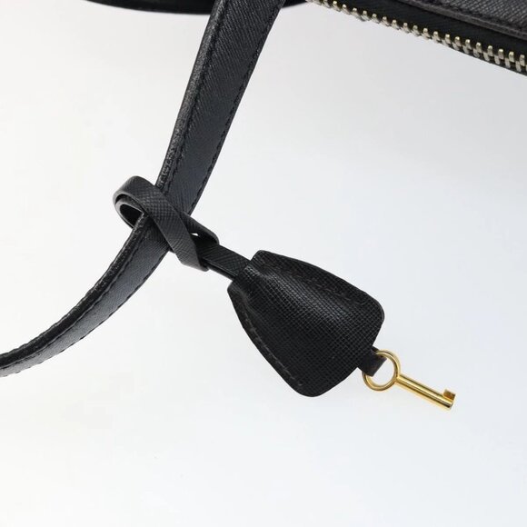 PRADA Hand Bag Safiano leather Black Gold Auth - Picture 12 of 16